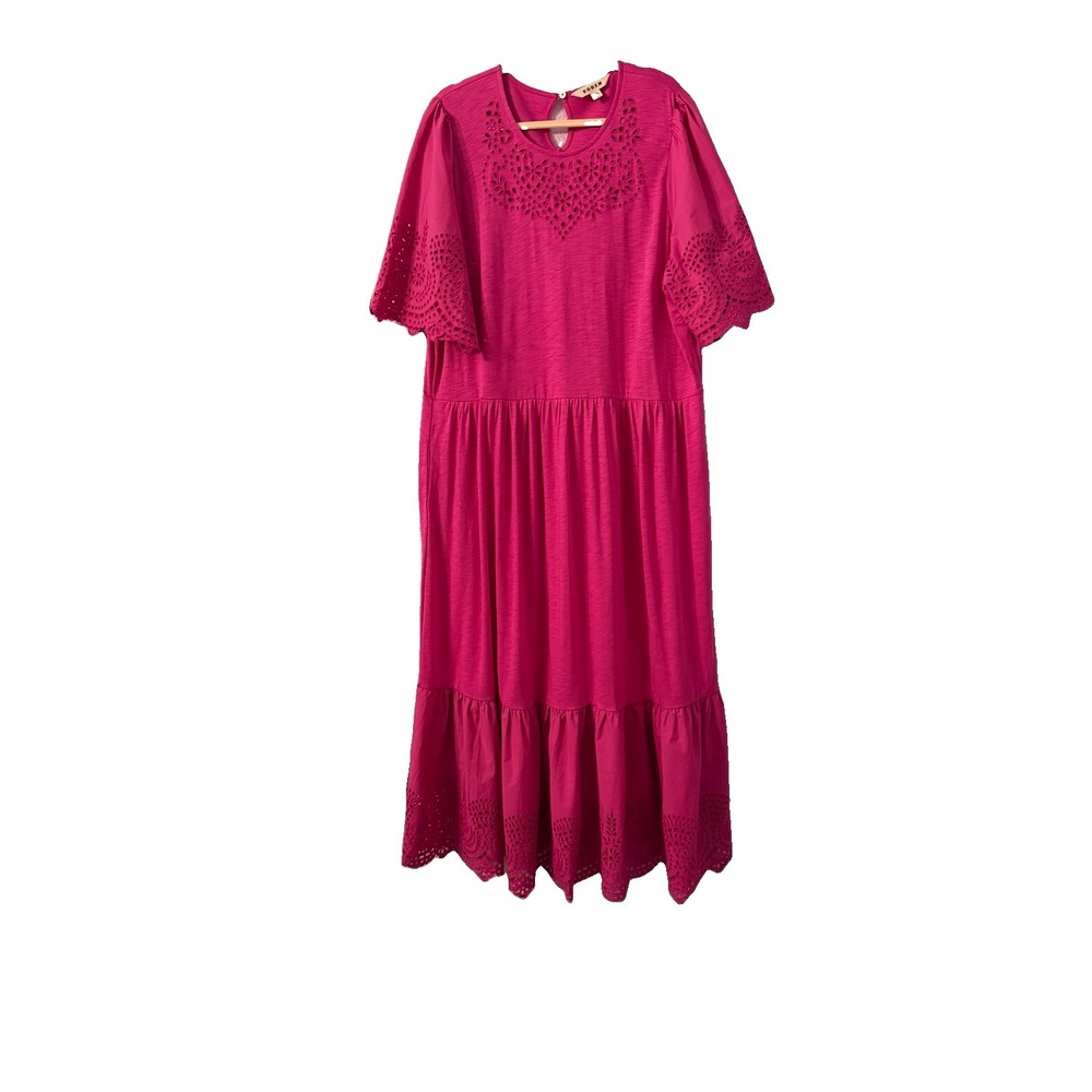 Boden Embroidered Eyelet Maxi Dress Size 20 22 2X Pockets Puff Sleeve Tiered